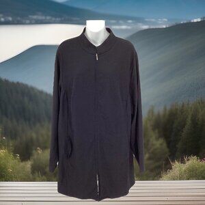 Eileen Fisher Womens Sz 1X Stretch Full Zip Mandarin Collar Long Jacket Black